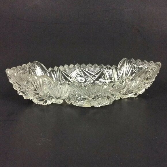 Vintage Sawtooth Edge Clear Glass Oval Relish Dish Bowl For Candy Nuts Olives - Picture 2 of 5